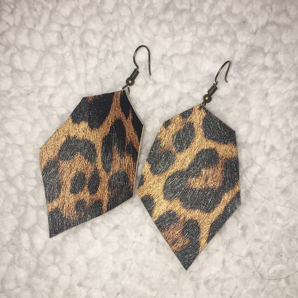 Leopard print, leather, hexagonal, earrings!